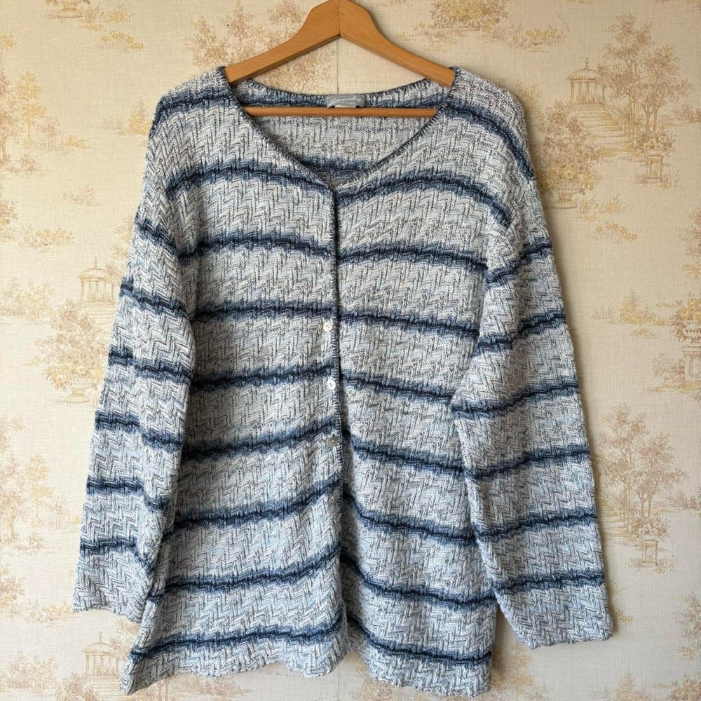 Vintage 80s Spunky blue stripe cottagecore retro boho knit cardigan sweater